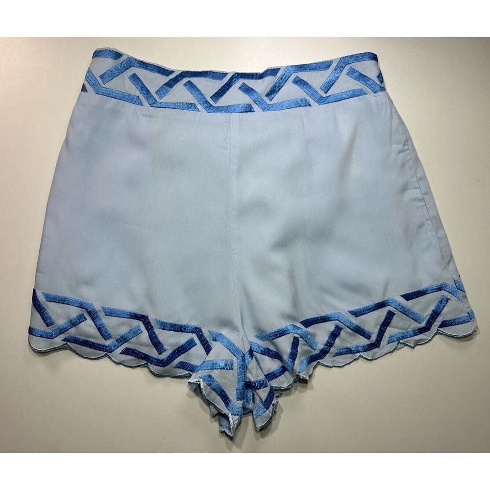 NWT Emily McCarthy High Waist Scallop Shorts Womens Medium‎ Skyway Geo Tencel